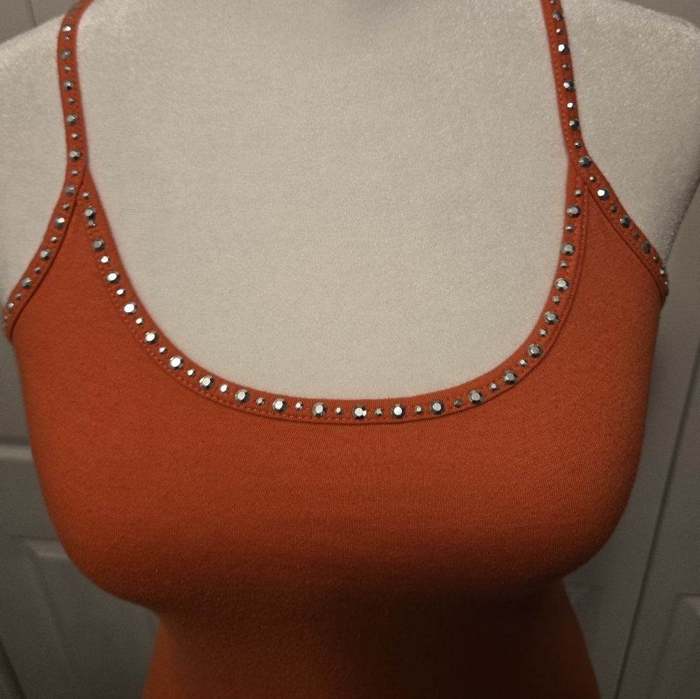 Vintage Rue 21 Top Criss Cross back Size small orange w Rhinestones